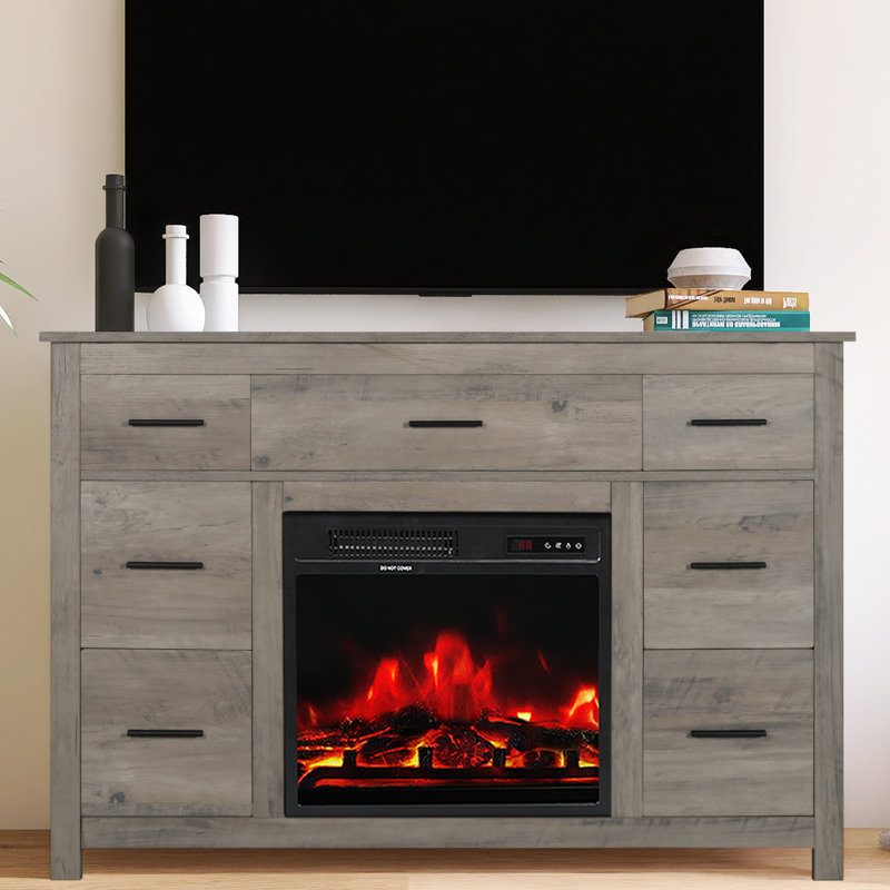 Gracie Oaks Farmhouse Wooden 7 Drawers Dresser With Fireplace & Reviews ...